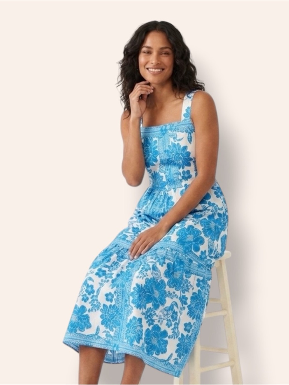 Unk Blue & White Floral Square-Neck Maxi Dress - Picture 3 of 6